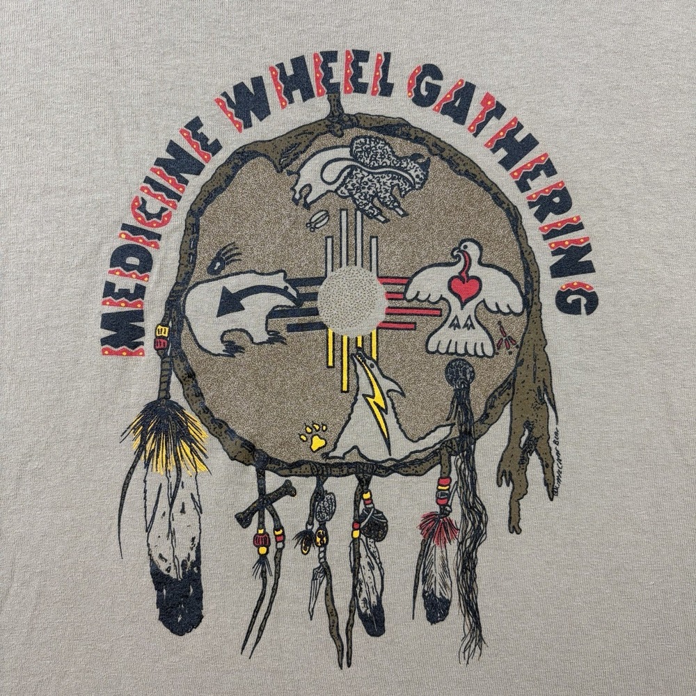 Vintage 90s Native American T Shirt Mens Large Tan Art Single Stitch USA Made - Picture 3 of 10